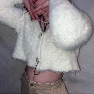 Cropped fuzzy white sweater